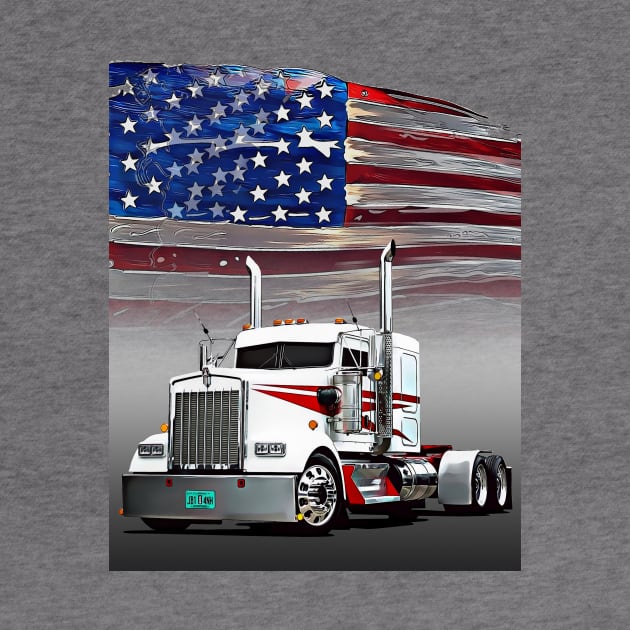 Kenworth Truck and The American Flag by Gas Autos T-Shirt by GasAut0s